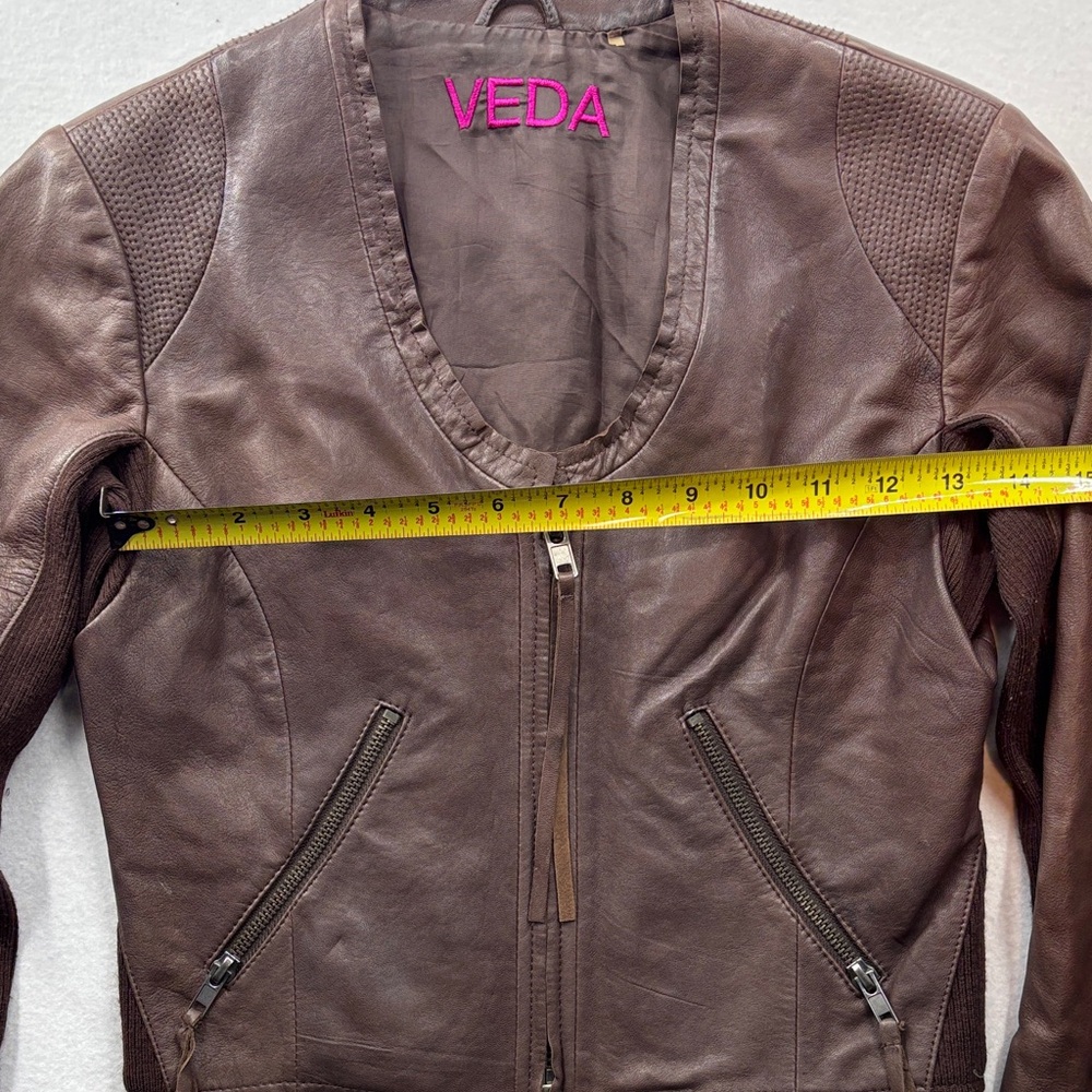 Veda Dark Brown Leather Jacket with Zipper Details - Picture 11 of 12